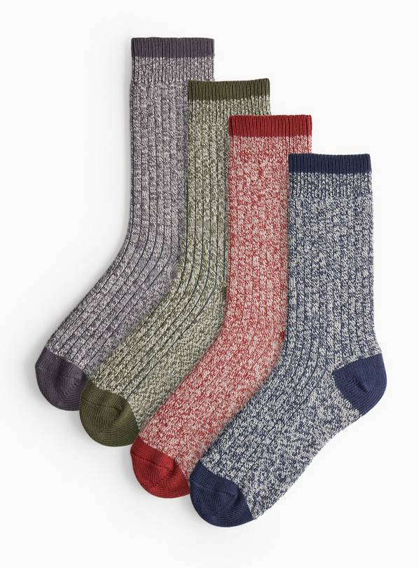 Slub Boot Ankle Socks 4 Pack 6-8.5